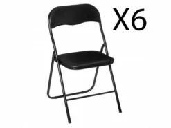 Lot De 6 Chaises Pliantes En Métal Coloris Noir - Longueur 44 X Profondeur 48 X Hauteur 79 Cm