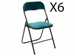 Lot De 6 Chaises Pliantes En Métal Coloris Bleu Canard - Longueur 44 X Profondeur 48 X Hauteur 79 Cm