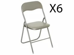 Lot De 6 Chaises Pliantes En Métal Coloris Taupe - Longueur 44 X Profondeur 48 X Hauteur 79 Cm