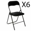 Lot De 6 Chaises Pliantes En Velours Et Métal Coloris Noir - Longueur 44 X Profondeur 48 X Hauteur 79 Cm