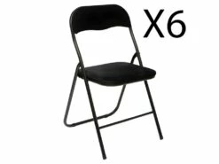 Lot De 6 Chaises Pliantes En Velours Et Métal Coloris Noir - Longueur 44 X Profondeur 48 X Hauteur 79 Cm