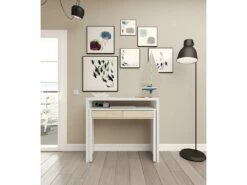 Console Extensible Coloris Blanc Et Chêne - Dim : 88 X 99 X 36 Cm