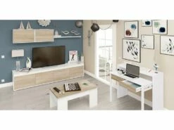 Console Extensible Coloris Blanc Et Chêne - Dim : 88 X 99 X 36 Cm -mobilier de bureau Shop console 10148827
