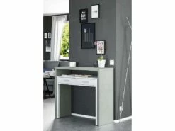 Table Console Billings, Bureau Avec Plateau Extensible, Bureau PC Avec 2 Tiroirs, 99x36h88 Cm, Ciment Et Blanc -mobilier de bureau Shop console 10782585