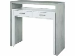 Table Console Billings, Bureau Avec Plateau Extensible, Bureau PC Avec 2 Tiroirs, 99x36h88 Cm, Ciment Et Blanc -mobilier de bureau Shop console 10782587