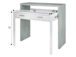 Table Console Billings, Bureau Avec Plateau Extensible, Bureau PC Avec 2 Tiroirs, 99x36h88 Cm, Ciment Et Blanc -mobilier de bureau Shop console 10782589