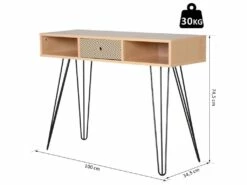 Table D'appoint Console Design Scandinave Graphique Dim. 100L X 35l X 75H Cm 2 Niches Tiroir Pieds Effilés Acier Noir Panneaux Particules Chêne -mobilier de bureau Shop console 12629115