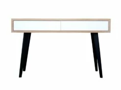 Console Chêne Blanchi Massif Et Laqué, 2 Tiroirs - 130L X 42P