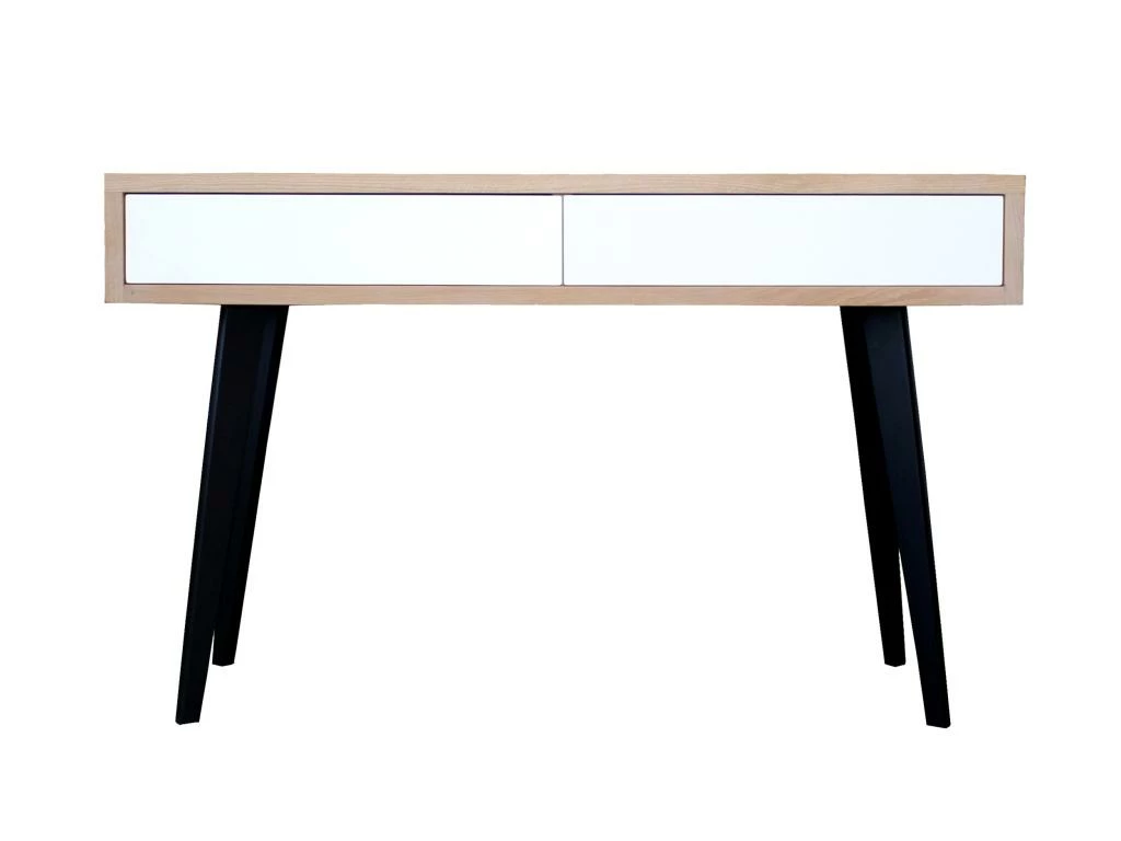 Console Chêne Blanchi Massif Et Laqué, 2 Tiroirs - 130L X 42P 1 Console Chêne Blanchi Massif Et Laqué, 2 Tiroirs - 130L X 42P