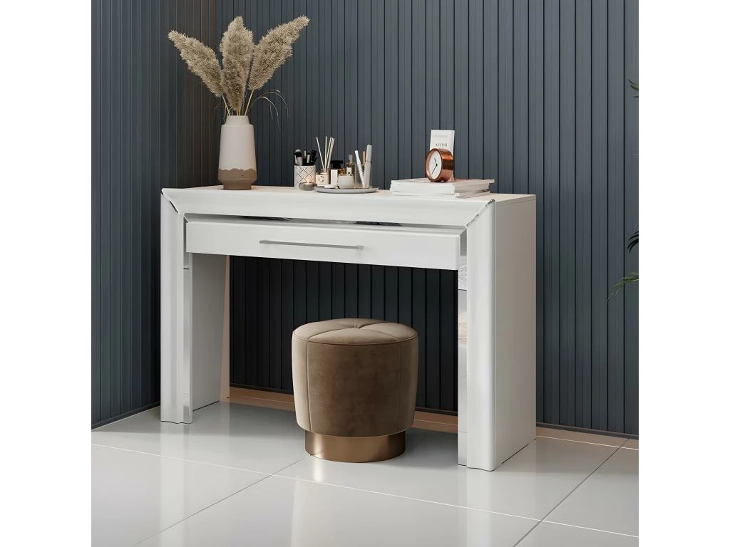 Bureau Console Design Collection DOHA Coloris Blanc Finitions Argentées 4 Bureau Console Design Collection DOHA Coloris Blanc Finitions Argentées – Image 4