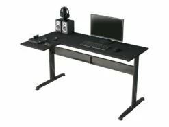 Bureau Dmarian, Bureau D'angle, Bureau Polyvalent, Bureau Fixe Peu Encombrant, 80x140h75 Cm, Noir