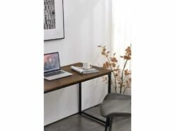 Bureau Dlosch, Bureau Linéaire, Bureau Polyvalent, Bureau Fixe Peu Encombrant, 58x128h75 Cm, Noyer Et Noir -mobilier de bureau Shop console 14504283