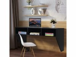 Bureau Murale Avec 3 Etagéres De Rangement 108 X 53 X 52 Cm Table Pour, étude, Cuisine, Bar -mobilier de bureau Shop console 19406819