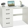 Bureau Droit Avec 4 Tiroirs MDF Finition Mélaminé - L110 X P60 X H76 Cm- Brillance Blanche