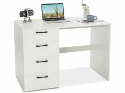 Bureau Droit Avec 4 Tiroirs MDF Finition Mélaminé - L110 X P60 X H76 Cm- Brillance Blanche