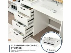 Bureau Droit Avec 4 Tiroirs MDF Finition Mélaminé - L110 X P60 X H76 Cm- Brillance Blanche -mobilier de bureau Shop console 19406825