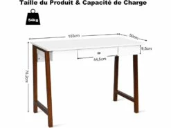 Bureau Informatique 103 X 50 X 76,5cm Table En Bois Avec Grand Plan De Travail -mobilier de bureau Shop console 19406889