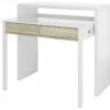 Table Console Billings, Bureau Avec Plateau Extensible, Bureau PC Avec 2 Tiroirs, 99x36h88 Cm, Blanc Et Chêne