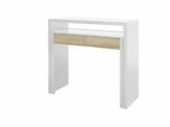 Table Console Billings, Bureau Avec Plateau Extensible, Bureau PC Avec 2 Tiroirs, 99x36h88 Cm, Blanc Et Chêne -mobilier de bureau Shop console 22755167