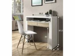 Table Console Billings, Bureau Avec Plateau Extensible, Bureau PC Avec 2 Tiroirs, 99x36h88 Cm, Blanc Et Chêne -mobilier de bureau Shop console 22755169