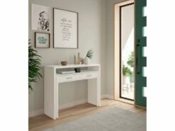 Table Console Billings, Bureau Avec Plateau Extensible, Bureau PC Avec 2 Tiroirs, 99x36h88 Cm, Blanc -mobilier de bureau Shop console 22755179