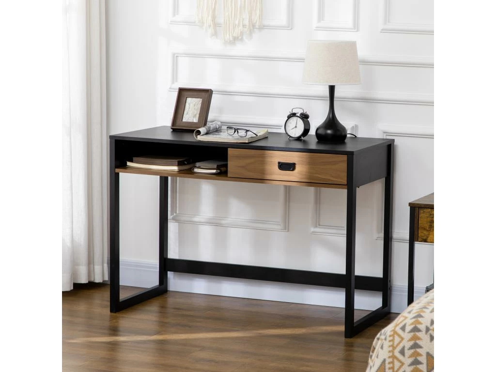 Bureau Style Industriel Casier Tiroir Coulissant Panneaux MDF Noir Aspect Noyer 1 Bureau Style Industriel Casier Tiroir Coulissant Panneaux MDF Noir Aspect Noyer