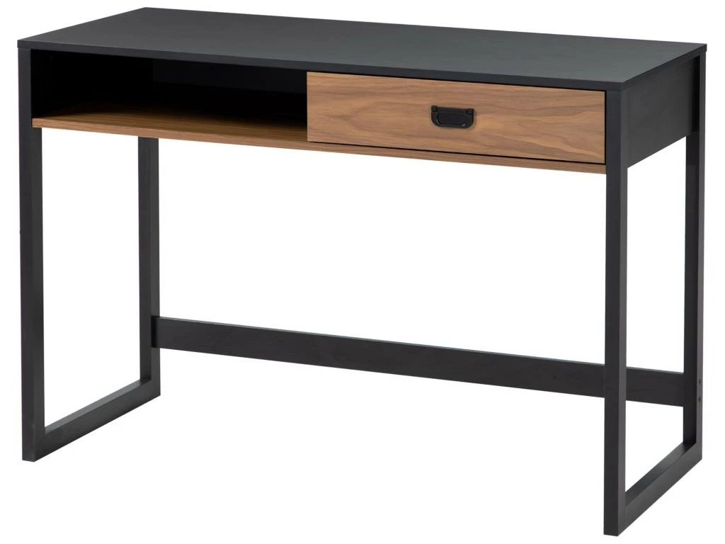 Bureau Style Industriel Casier Tiroir Coulissant Panneaux MDF Noir Aspect Noyer 2 Bureau Style Industriel Casier Tiroir Coulissant Panneaux MDF Noir Aspect Noyer – Image 2