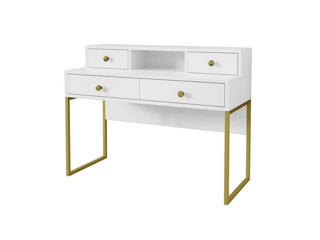 Ensemble De 2 Meubles De Bureau. Console Et étagère Collection DOUGLAS Coloris Blanc Et Doré 2 Ensemble De 2 Meubles De Bureau. Console Et étagère Collection DOUGLAS Coloris Blanc Et Doré – Image 2