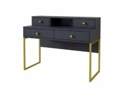 Bureau Console Avec 4 Tiroirs Collection DOUGLAS Coloris Bleu Et Doré