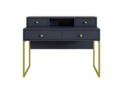 Bureau Console Avec 4 Tiroirs Collection DOUGLAS Coloris Bleu Et Doré -mobilier de bureau Shop console 9182763