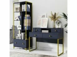 Bureau Console Avec 4 Tiroirs Collection DOUGLAS Coloris Bleu Et Doré -mobilier de bureau Shop console 9182765