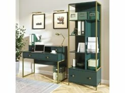 Bureau Console Avec 4 Tiroirs Collection DOUGLAS Coloris Vert Et Doré