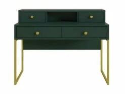 Bureau Console Avec 4 Tiroirs Collection DOUGLAS Coloris Vert Et Doré -mobilier de bureau Shop console 9182771