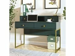 Bureau Console Avec 4 Tiroirs Collection DOUGLAS Coloris Vert Et Doré -mobilier de bureau Shop console 9182773