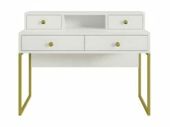 Bureau Console Avec 4 Tiroirs Collection DOUGLAS Coloris Blanc Et Doré -mobilier de bureau Shop console 9182781