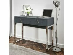 Bureau Console Avec 2 Tiroirs Collection MELTON Coloris Gris, Pieds En Fer Chromés.