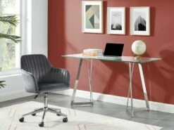 Chaise De Bureau - Velours - Gris - Hauteur Réglable - ELEANA