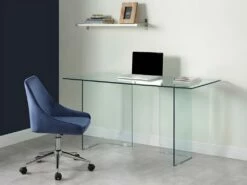 Chaise De Bureau MASURIE - Velours - Bleu Nuit - Hauteur Ajustable