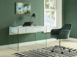 Chaise De Bureau - Velours - Vert - Hauteur Réglable - ELEANA