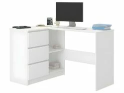 KIAN B | Bureau D'angle & Rangements + 3 Tiroirs | 112x87x76 Cm | Table D'ordinateur Forme De L | Table De Travail