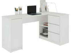 BALAUR - Bureau Informatique D'angle - 155x85x77 Cm - 3 Tiroirs + Niches - Table D'ordinateur - Mobilier Bureau