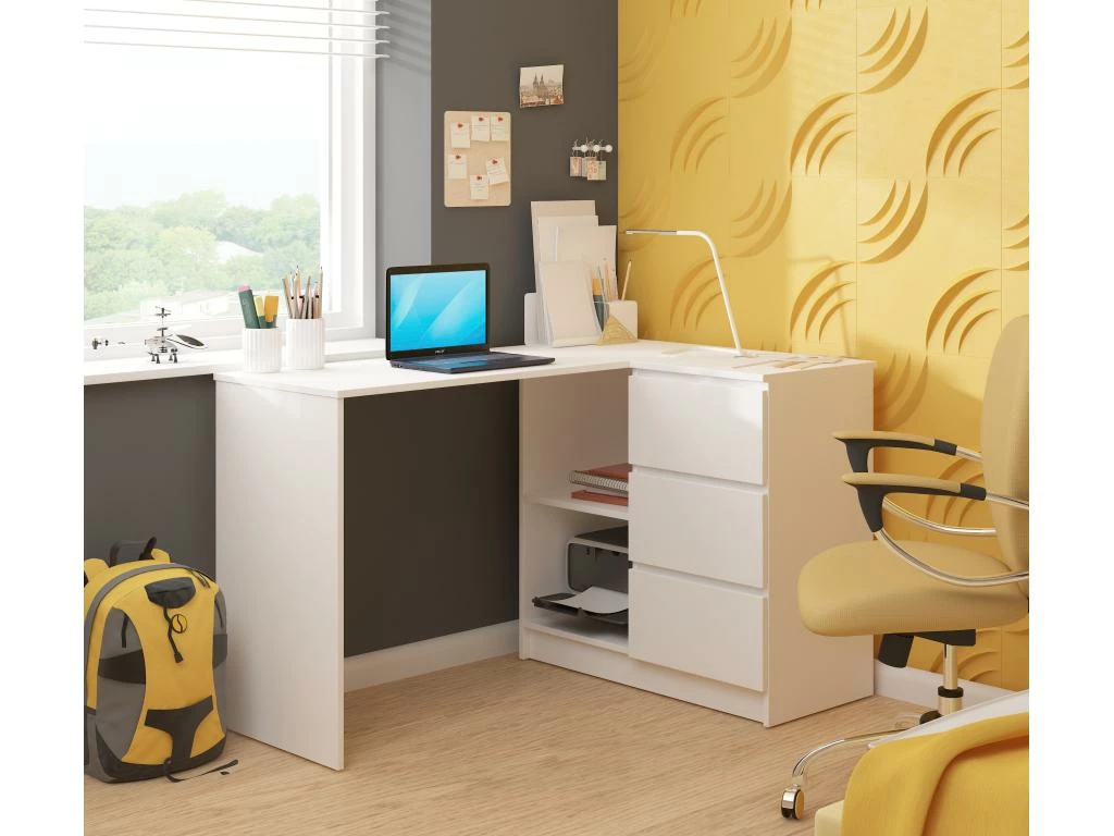 SUNDAR - Bureau Informatique D'angle - 124x85x77cm - 3 Tiroirs + 2 Grandes Niches - Table D'ordinateur Multi-rangements 2 SUNDAR - Bureau Informatique D'angle - 124x85x77cm - 3 Tiroirs + 2 Grandes Niches - Table D'ordinateur Multi-rangements – Image 2