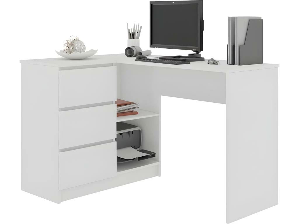 SUNDAR - Bureau Informatique D'angle - 124x85x77cm - 3 Tiroirs + 2 Niches - Table D'ordinateur Multi-rangements 1 SUNDAR - Bureau Informatique D'angle - 124x85x77cm - 3 Tiroirs + 2 Niches - Table D'ordinateur Multi-rangements