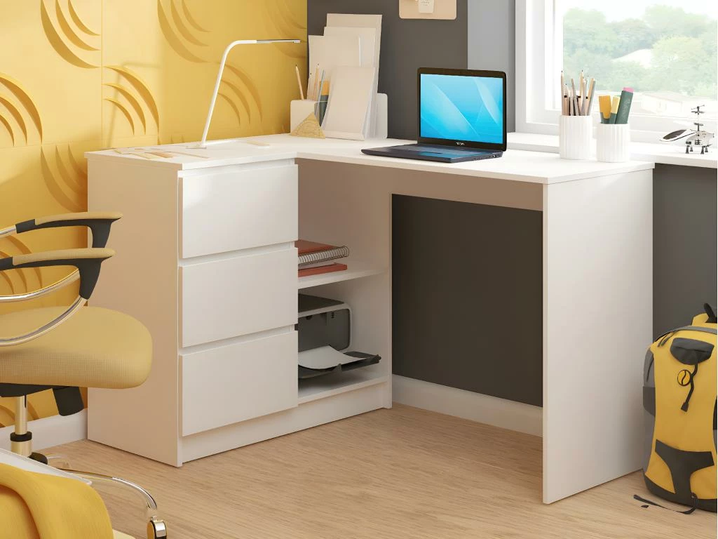 SUNDAR - Bureau Informatique D'angle - 124x85x77cm - 3 Tiroirs + 2 Niches - Table D'ordinateur Multi-rangements 2 SUNDAR - Bureau Informatique D'angle - 124x85x77cm - 3 Tiroirs + 2 Niches - Table D'ordinateur Multi-rangements – Image 2