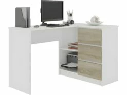 SUNDAR | Bureau Informatique D'angle Moderne 124x85x77 | 3 Tiroirs + 2 Grandes Niches | Table Ordinateur Multi-rangements
