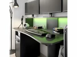 Bureau Gaming Table De Jeu Coloris graphite Avec LED - Longueur 153,5 x Profondeur 62-68.5 x Hauteur 84.2-97 cm -mobilier de bureau Shop meuble bureau 10041597