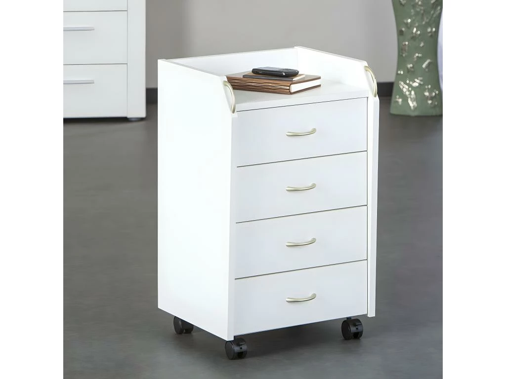 TEO - Caisson 4 Tiroirs Sur Roulettes Coloris Blanc 5 TEO - Caisson 4 Tiroirs Sur Roulettes Coloris Blanc – Image 5