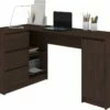 BALAUR | Bureau Informatique D'angle Contemporain 155x85x77cm | 3 Tiroirs + Porte | Table Ordinateur Multi-rangements