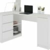 BALAUR | Bureau Informatique D'angle Moderne 155x85x77 Cm | 3 Tiroirs + Grandes Niches | Table Ordinateur Multi-rangements