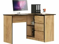 EROSA | Bureau Informatique D'angle Moderne Chambre/salon/bureau | 124,5x85x77 Cm | 3 Tiroirs + 2 Niches | Table D'ordinateur